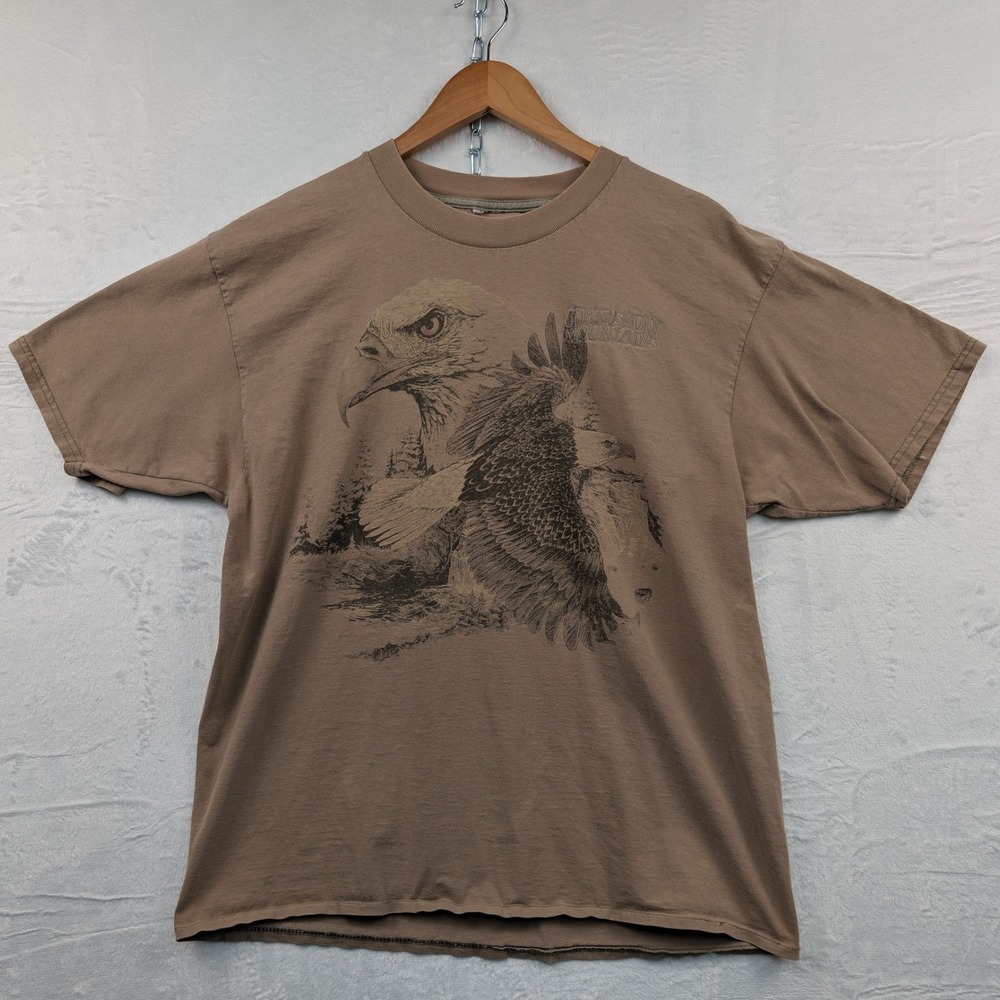 VTG T-Shirt Mens XL Brown Great Smoky Mountains Eagle Nature Embroidered Art Y2K